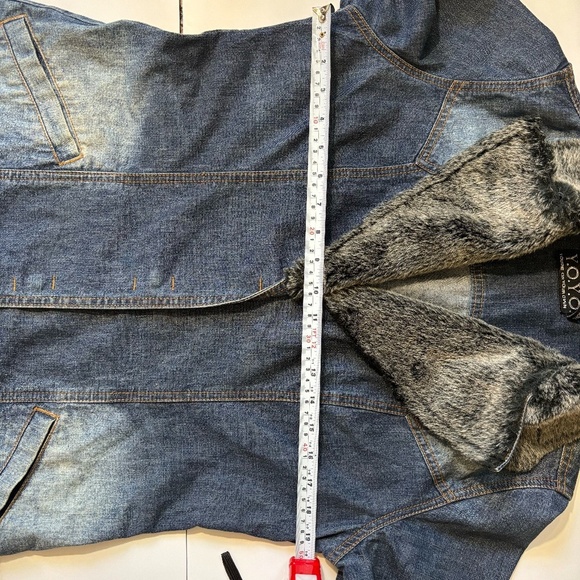90s Denim Faux fur collard Jean jacketed Y2k vintage - Picture 5 of 8